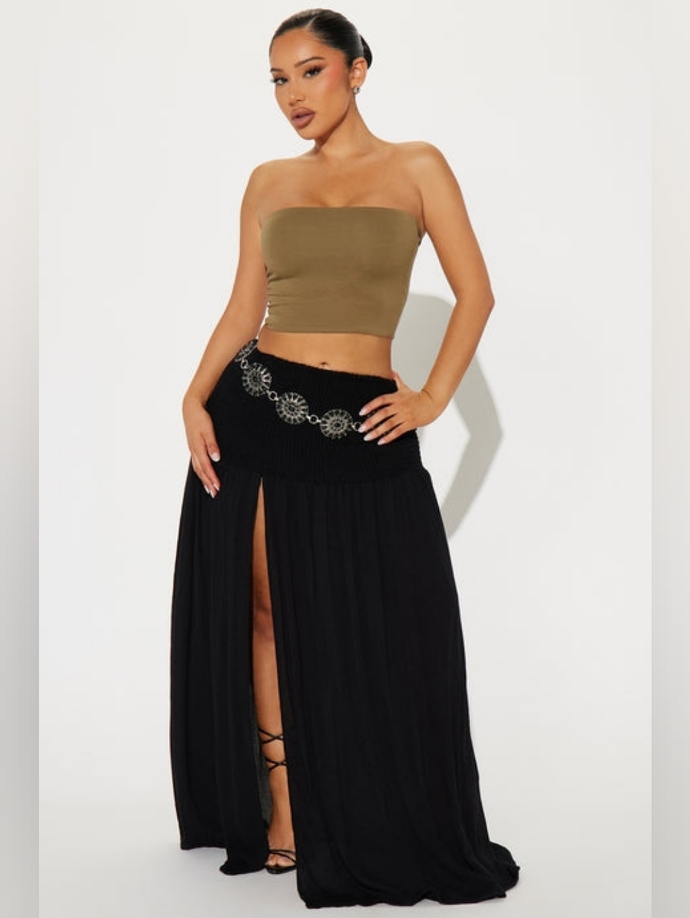 Fashion Nova Breezy Paradise Linen Smoked Cover Up Skirt Black